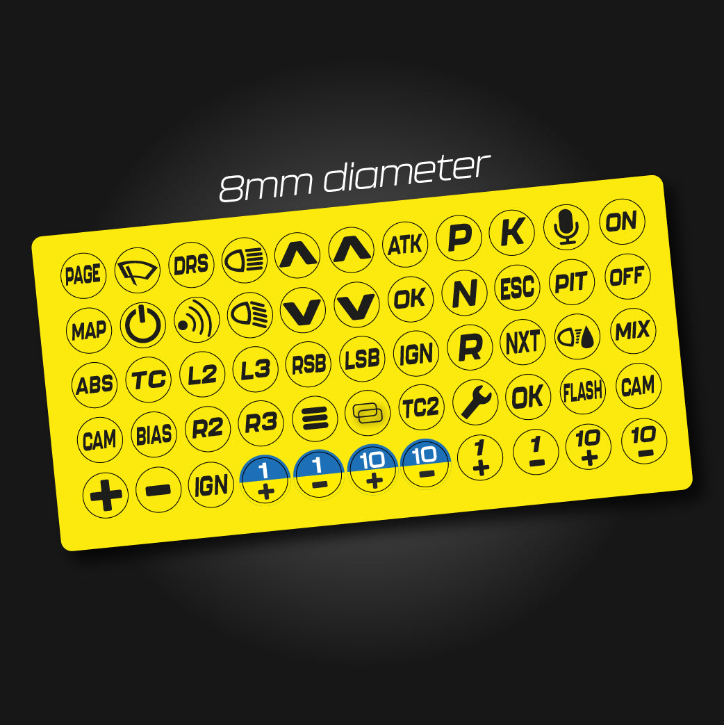 Yellow Round stickers (8mm) for steering wheel controls