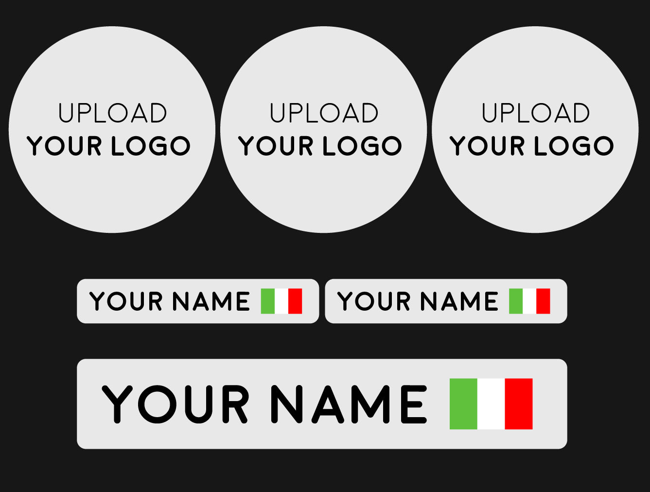 Custom logo and "name and flag" stickers