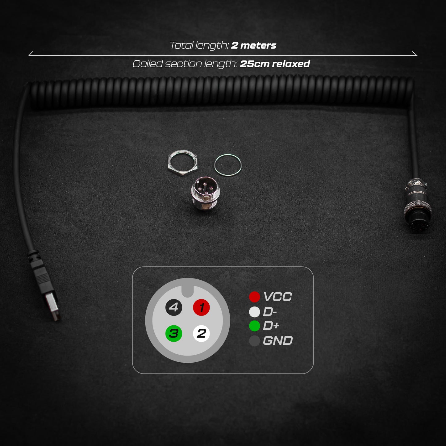 USB Coiled Cable GX16 to USB A (4 pins)